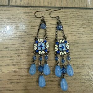 Chic Blue and Silver Dangle Earrings